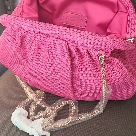 Macys Aqua Woven Clutch Crossbody Purse Hot PINK NWOT - Picture 4 of 5
